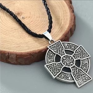 Silver Statement Necklace Sun Cross Celtic Amulet Adjustable Black Cord Festival